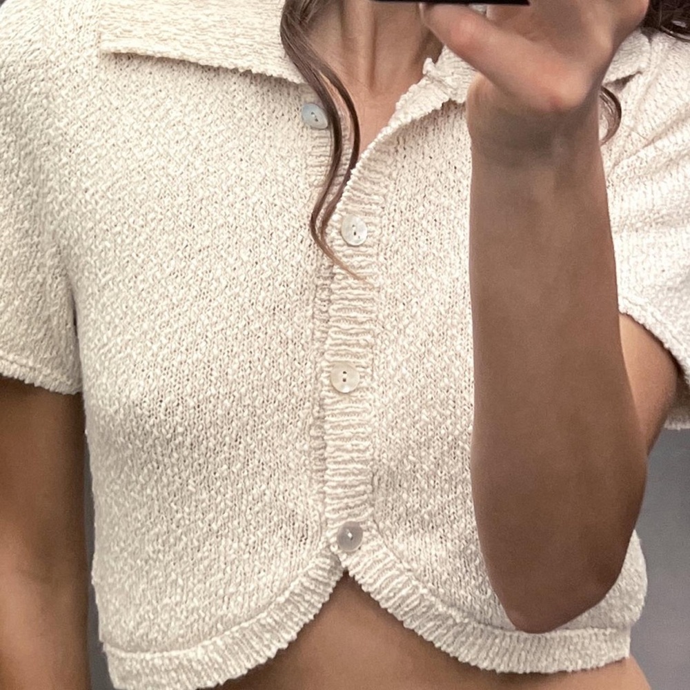 Zara Cream Textured Button-Down Shirt